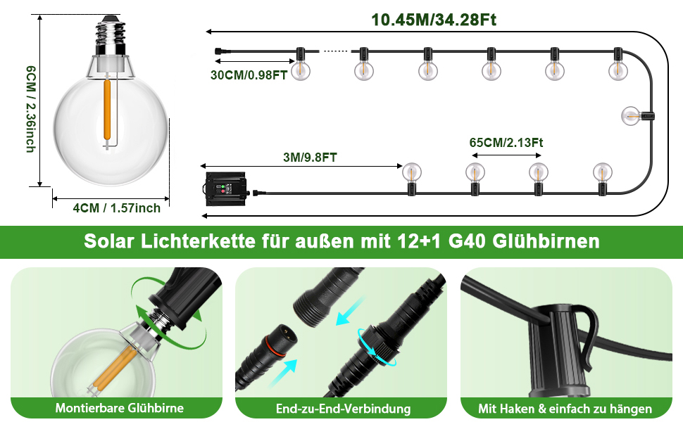 Сонячна гірлянда LED для вулиці 17.1м, 8 режимів, IP44, 24+1 лампочки, акумулятор 3600mAh - для саду, балкону, вечірок