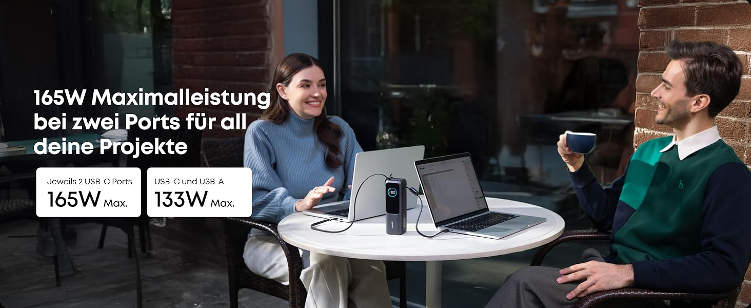 Powerbank Anker 25000mAh з 3 USB-C портами 100W, вбудований кабель, для iPhone, MacBook, Samsung та інших пристроїв (Срібний)