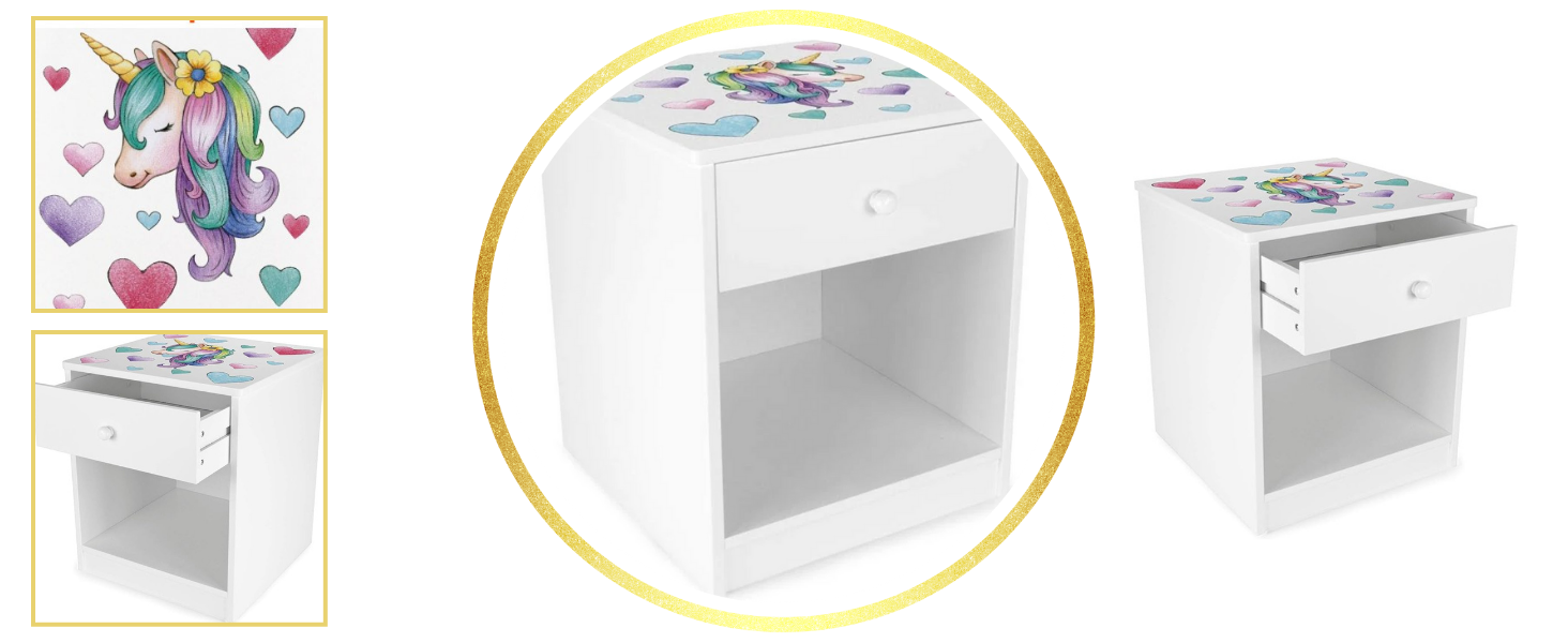 Дерев'яне ліжко Leomark Lovely Unicorn для дітей з матрацом, бортиками та ламелями, 70/140 см, з УФ-друком