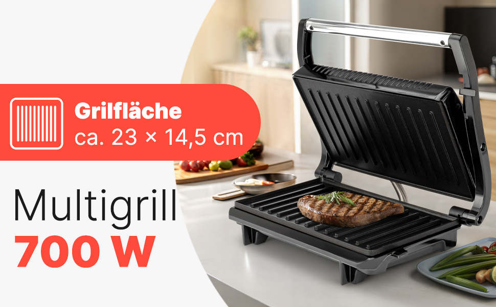 Контактний гриль Clatronic® MG 3519: безжирове приготування, 700W, антипригарне покриття, Panini Grill