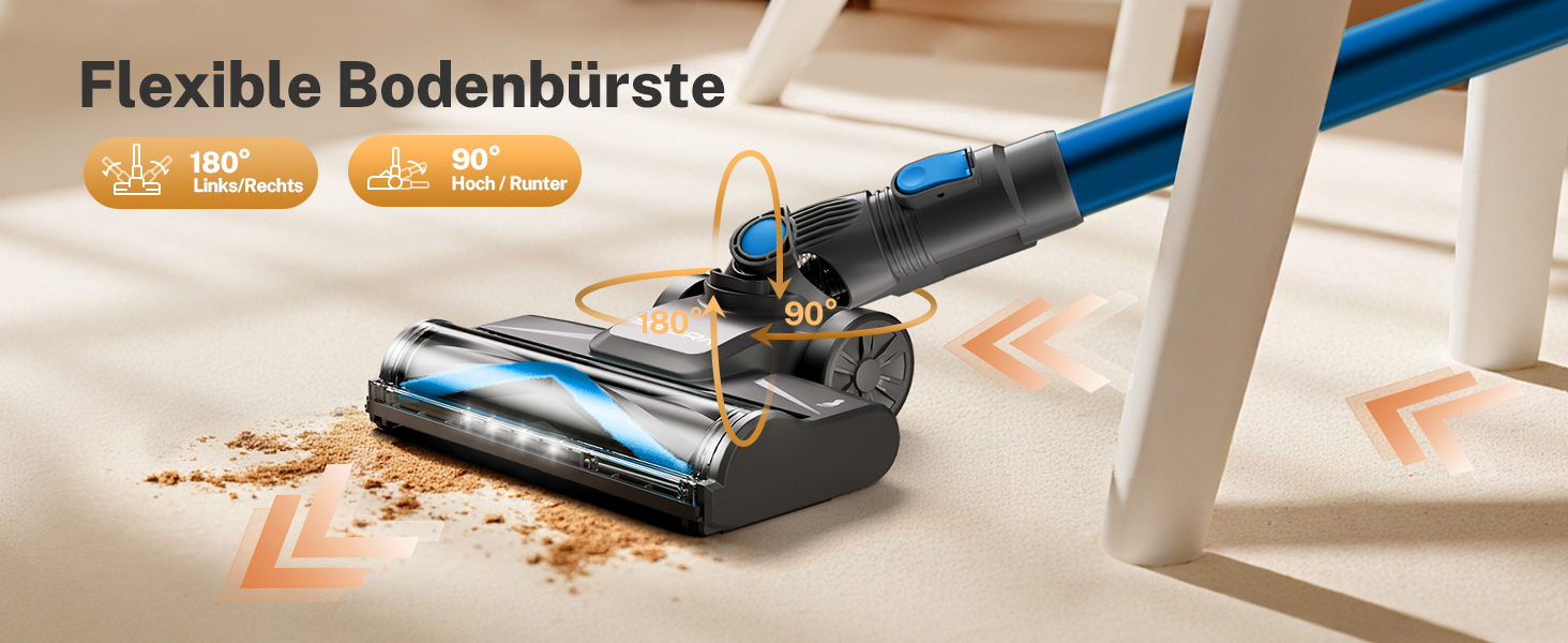 Бездротовий акумуляторний пилосос для дому, 25000Pa, 175W, 50 хвилин роботи, антизаплутана щітка, самостійна парковка, легкий, для килимів, твердих поверхонь, шерсті тварин (блакитний)