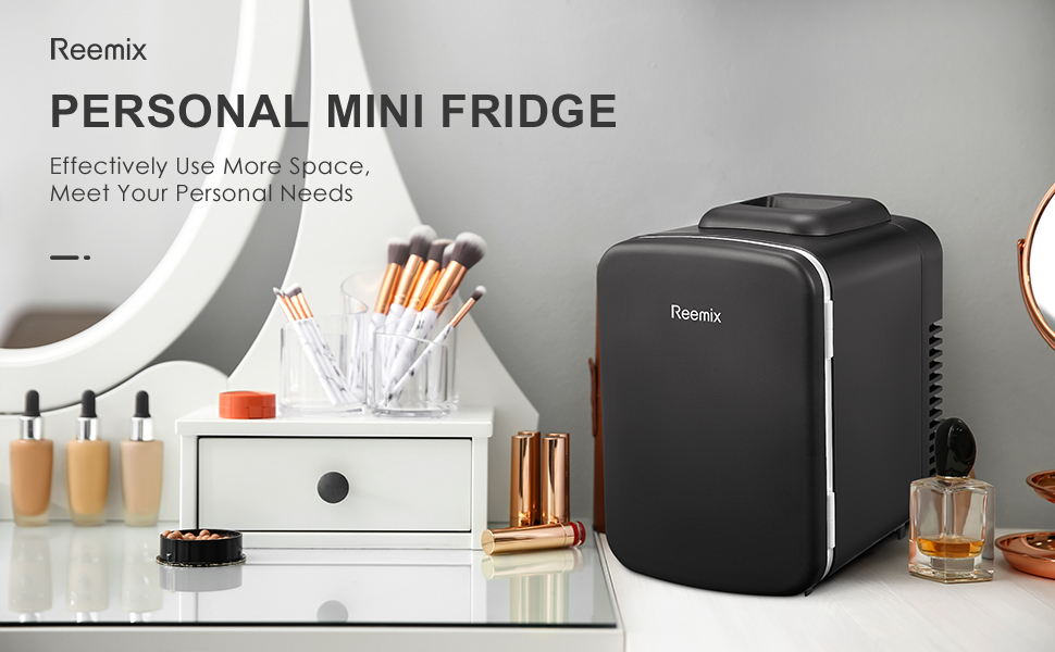 Міні-холодильник Reemix 4L/6 банок, портативний, для косметики, напоїв, їжі, чорний