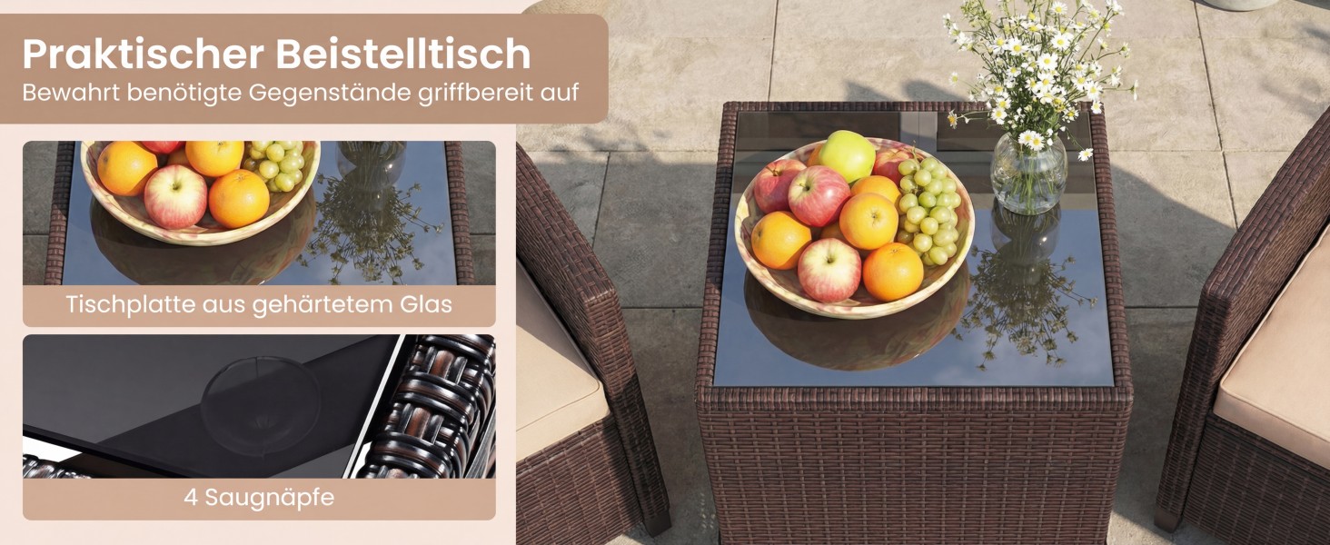 Набір садових меблів GIANTEX з ротангу для балкона та саду: 2 крісла та стіл, сірий з сірим (3 предмети) з подушками