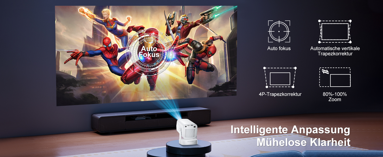 Beamer 4K HY260pro: Портативний проєктор з Wi-Fi 6, Bluetooth 5.4, Android TV, 180° обертанням, 18000 люмен, 5W динамік для дому та відпочинку