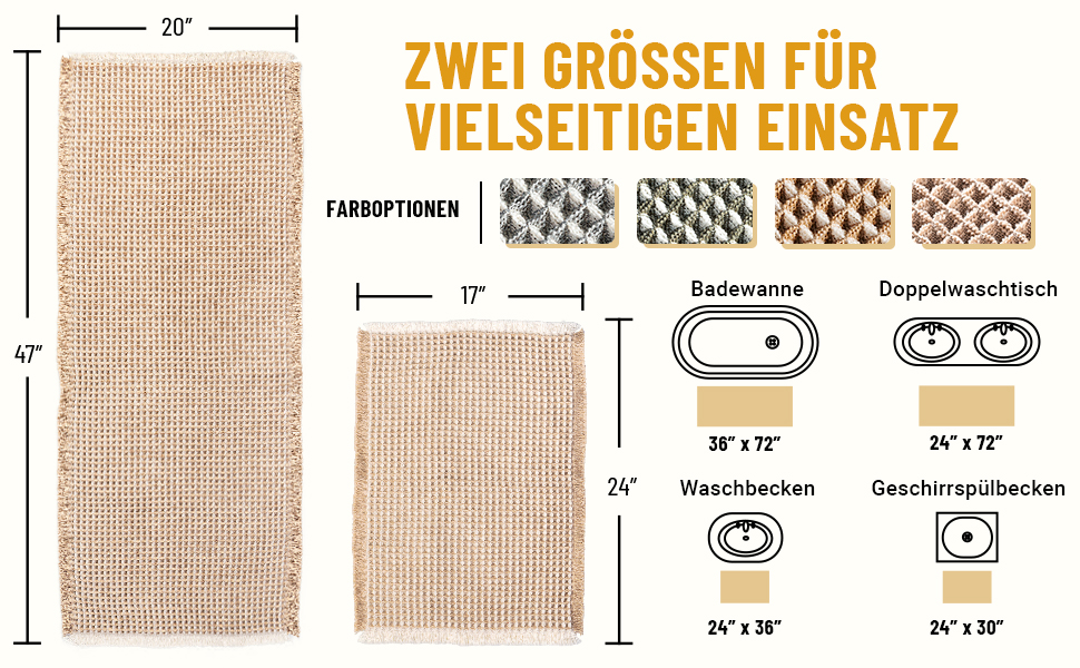 Набір килимків для ванної кімнати, антиковзаючі, бохо-стиль, 2 шт. (51x120 см + 41x61 см), коричнево-білі