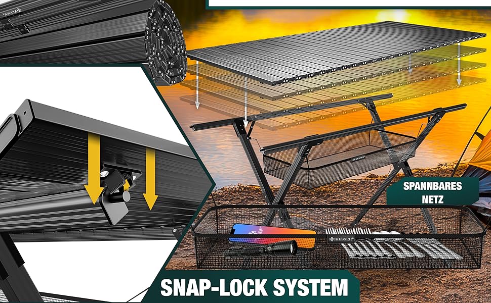 Складаний туристичний стіл KESSER® з алюмінієвим каркасом, регулюванням висоти, 90x53 см, до 100 кг, з сумкою та кишенькою