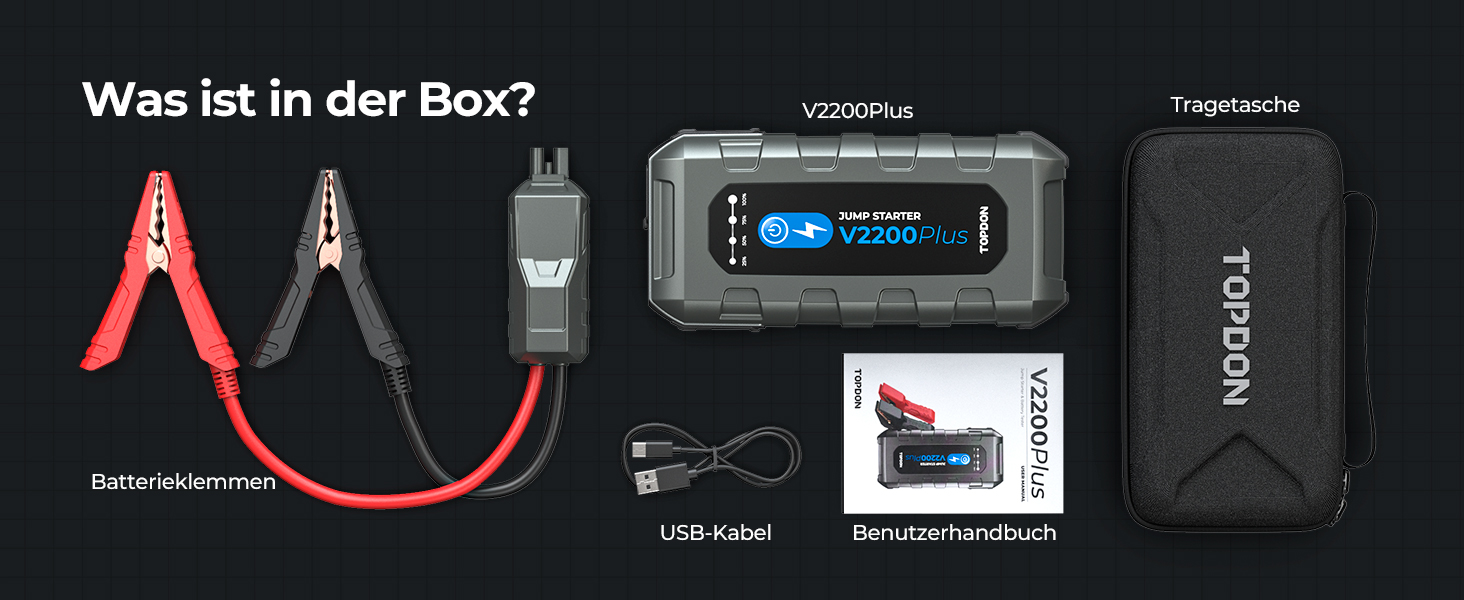 Пусковий пристрій TOPDON V2200 Air Jump Starter з компресором 150 PSI, бустер для авто (бензин 8L, дизель 6L), павербанк 2200А з LED-ліхтарем