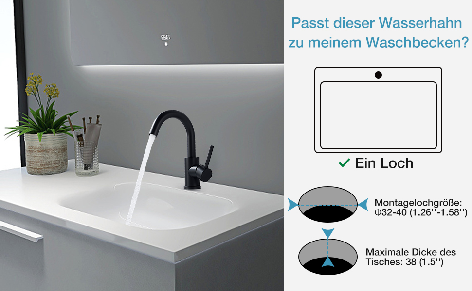 Змішувач для ванної кімнати/кухні з нержавіючої сталі, поворотний на 360°, висота виливу 150 мм, з однорідним змішувачем, покриття - нікель