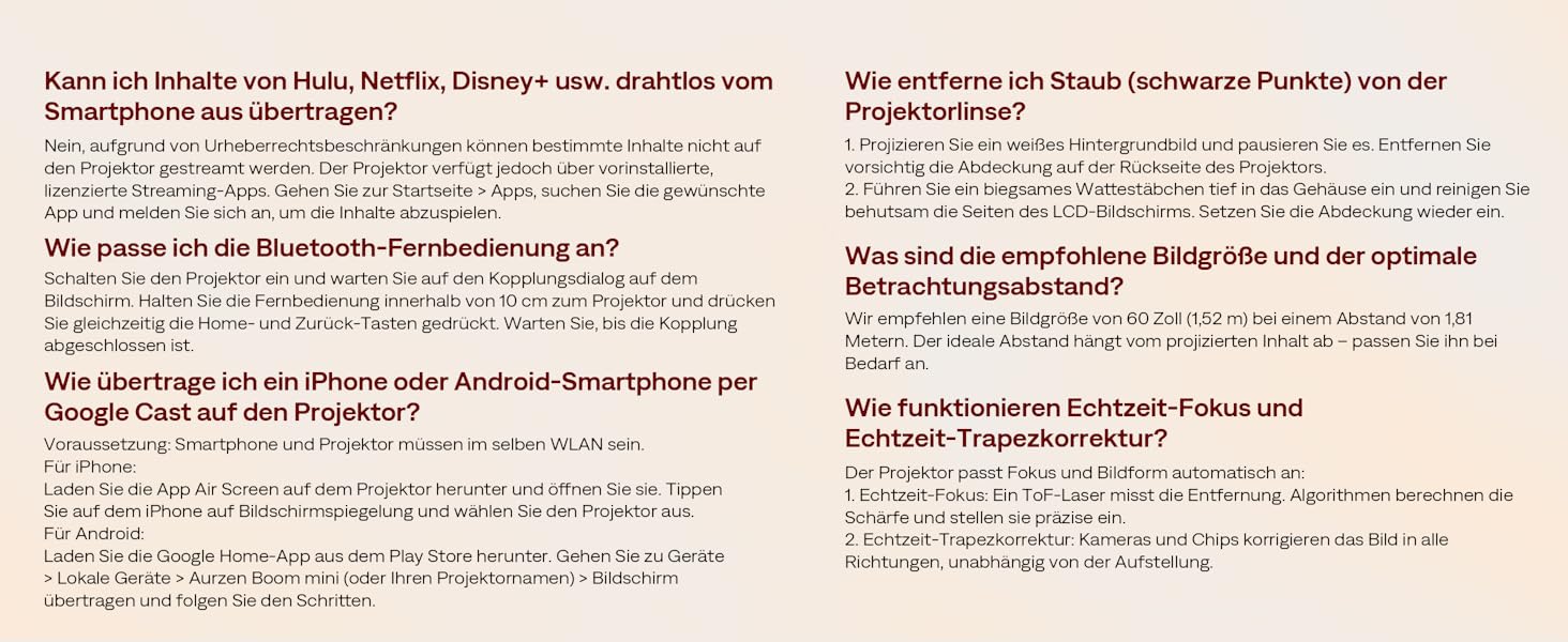 Aurzen Boom Mini 4-в-1 Smart Beamer з Google TV, 4K, проєктор для дому та на вулицю, 20W Dolby Audio, 500 ANSI, ToF автофокус, корекція трапеції, Wi-Fi/Bluetooth, підтримка смартфонів (кремовий)