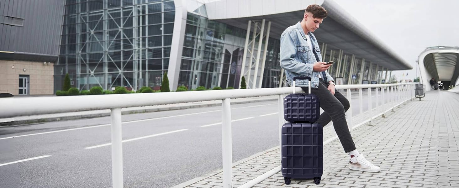 KONO Набір валіз 4 в 1: велика, середня, маленька та beauty case. Сучасний дизайн, ABS пластик, TSA замок, 4 колеса, темно-синій колір.