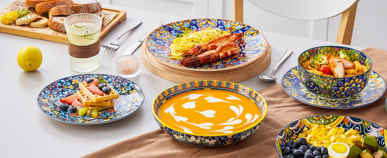 Сервіз столовий на 6 осіб SIMI 18tlg. Комбінований сервіз з порцеляни, 18 предметів. Богемський стиль, включає тарілки для їжі, десертні тарілки та миски.