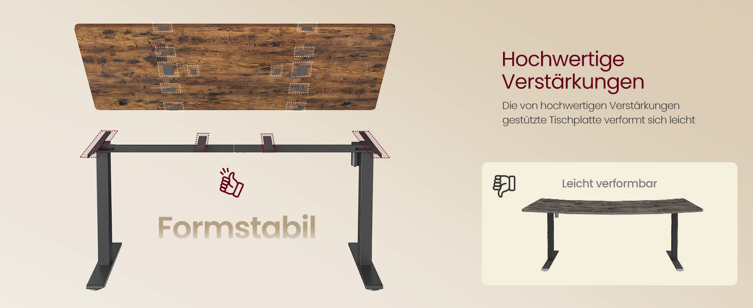 Стол для роботи VASAGLE з регулюванням висоти, USB-C, підставка для розеток, стоячий стіл, нагадування про перерви, 3 пам'яті, 160x80 см, Vintage Brown (LSD146WZ02)