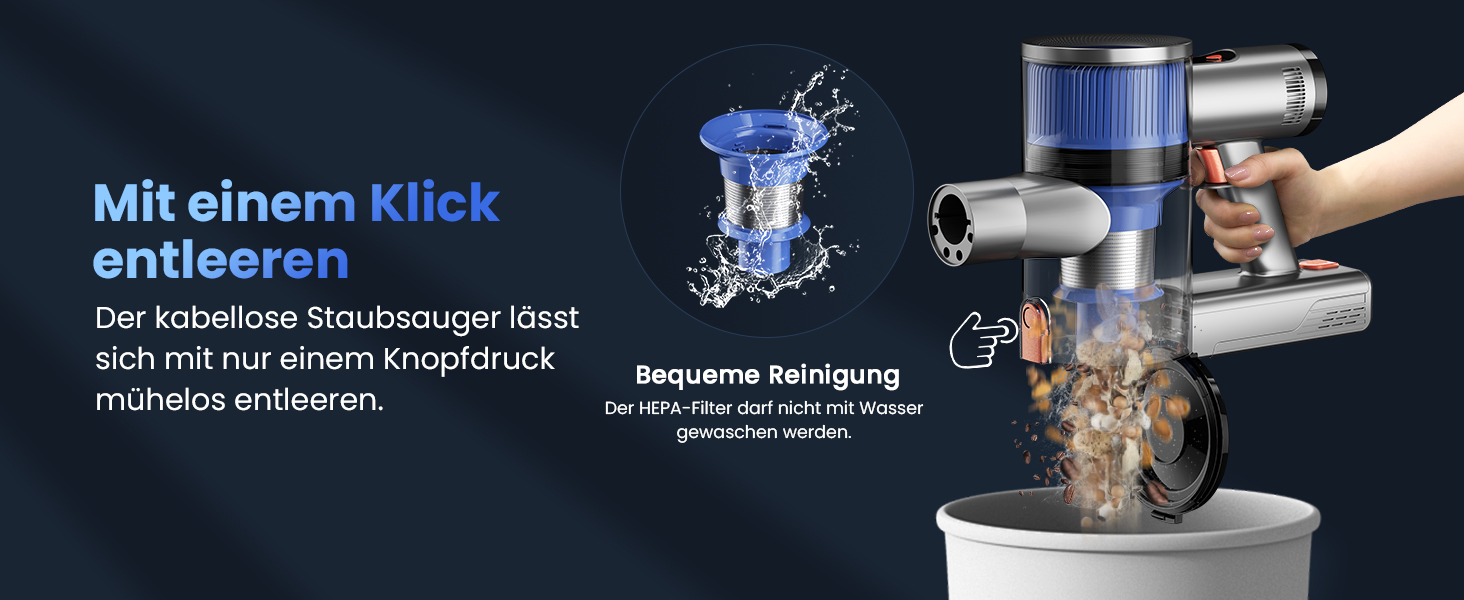 Бездротовий пилосос Dzaki 45000Pa з акумулятором, Smart-дисплеєм, функцією паркування та антизаплутанащістю для килимів, твердих поверхонь, шерсті тварин та авто (блакитно-сірий)