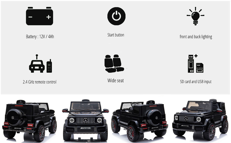 Дитячий електромобіль Mercedes G-Class 12V RIRICAR, чорний, з пультом керування