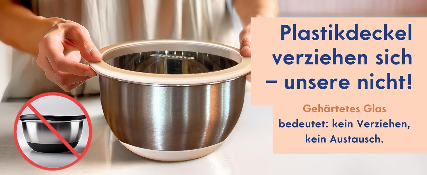 Набір мисок Ziruma з кришками - 5 шт. з нержавіючої сталі, без пластику, скляні кришки, для кухні, 0.9-4.3L