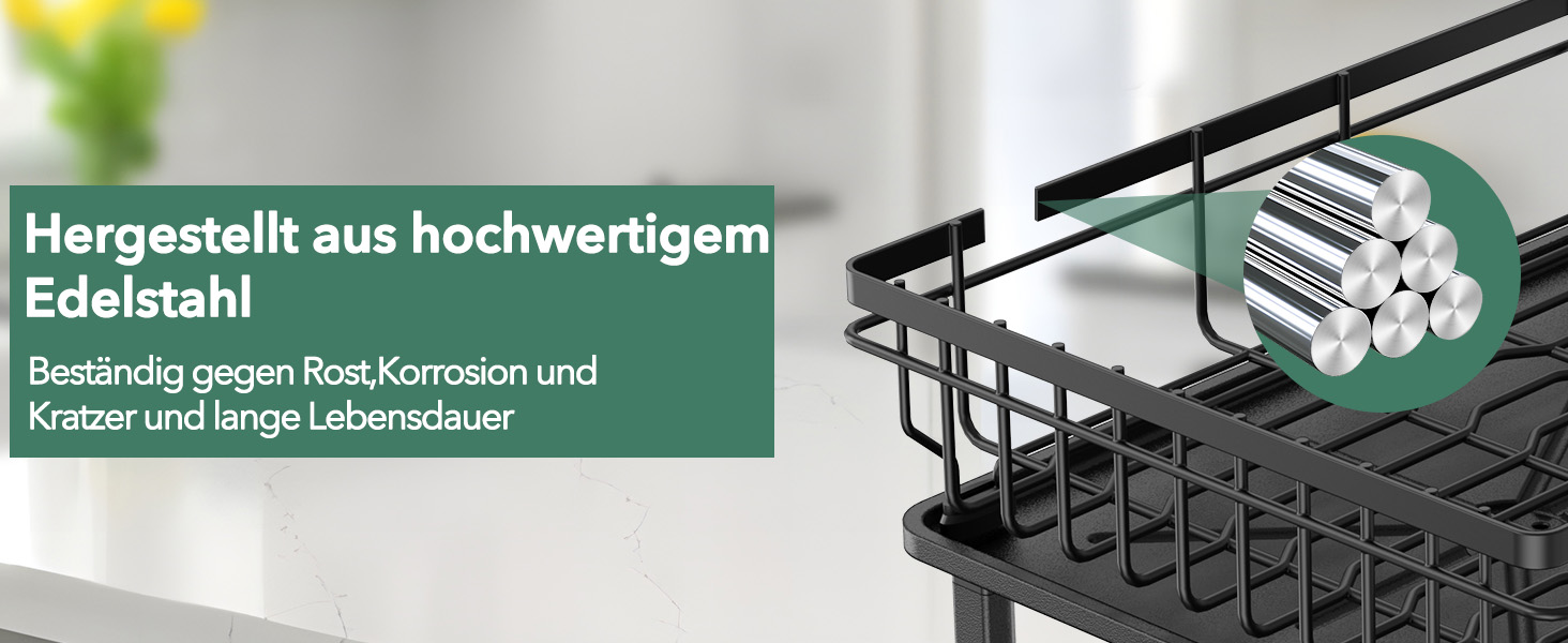 Сушарка для посуду ROTTOGOON розширювана, 2-ярусна, чорна: нержавіюча сталь, з висувним носиком та відділенням для столових приборів