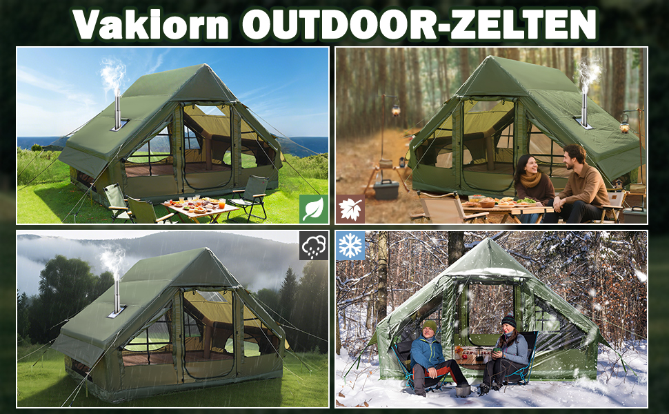 Надувний кемпінговий намет Oxford 420D для глемпінгу 4-5 осіб з насосом, водонепроникний (3000 мм), 4 сезони, з вікнами-москітними сітками, під камін, 300x210x200 см