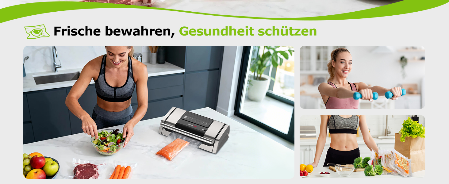 Вакууматор Bonsenkitchen VS5100 для Sous-Vide, 15 л/хв, з вбудованим різаком та кліпсою для пакетів, сріблястий