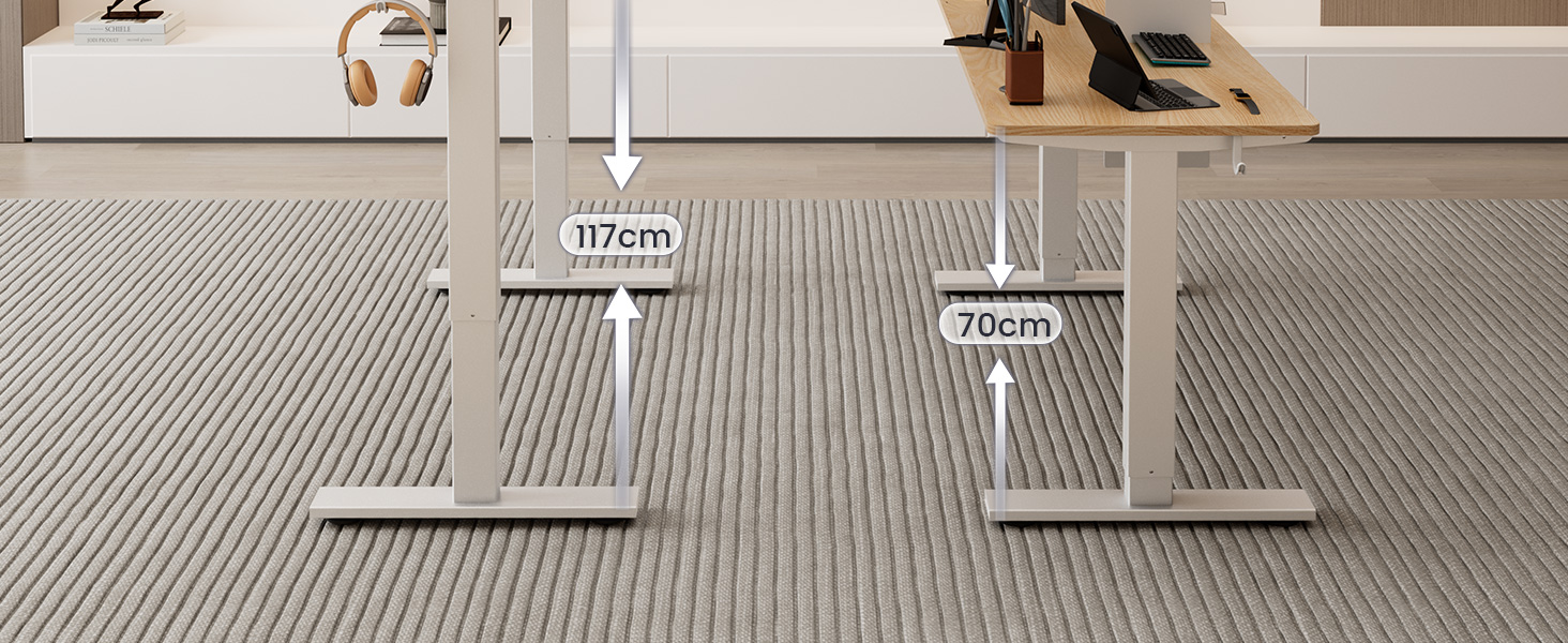 Регульований стіл 80x160 см, електричний з функціями пам'яті та захисту від зіткнень, висота 70–117 см, для офісу, дому та геймінгу (колір натурального дерева)