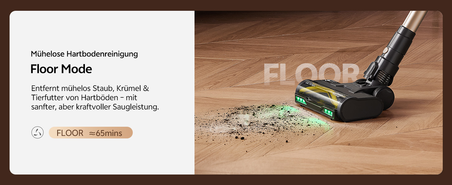 Бездротовий пилосос Ultenic з акумулятором, 50000Pa, 65 хв роботи, GreenEye, телескопічна труба, 6-ступенева фільтрація, антизаплутувальна щітка, для шерсті тварин/килимів/твердих поверхонь, колір шампань