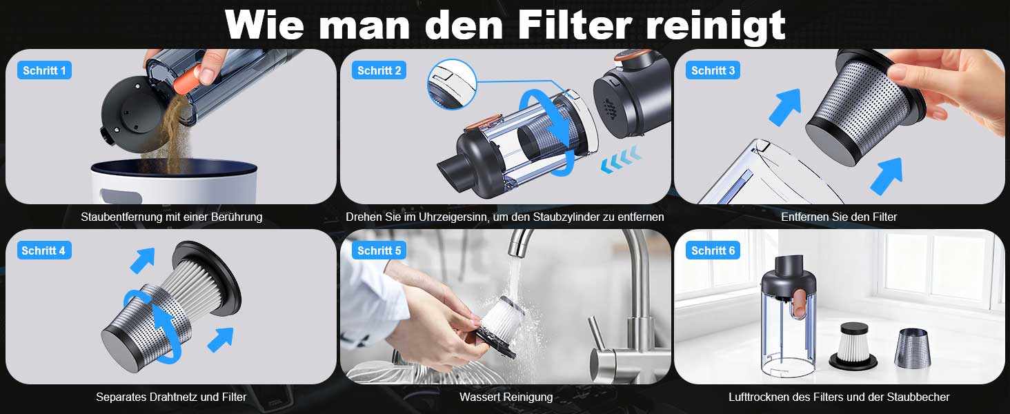 Акумуляторний ручний пилосмок Handstaubsauger 26000 Па, бездротовий автомобільний пилосмок 4-в-1 з безщітковим двигуном, HD-дисплеєм та LED-підсвіткою, помаранчевий