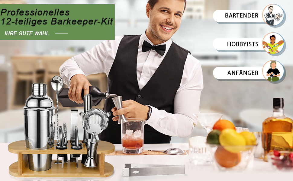 Набір шейкер для коктейлів Barkeeper Set: професійний барний інструмент з аксесуарами, з нержавіючої сталі, для дому та подарунків