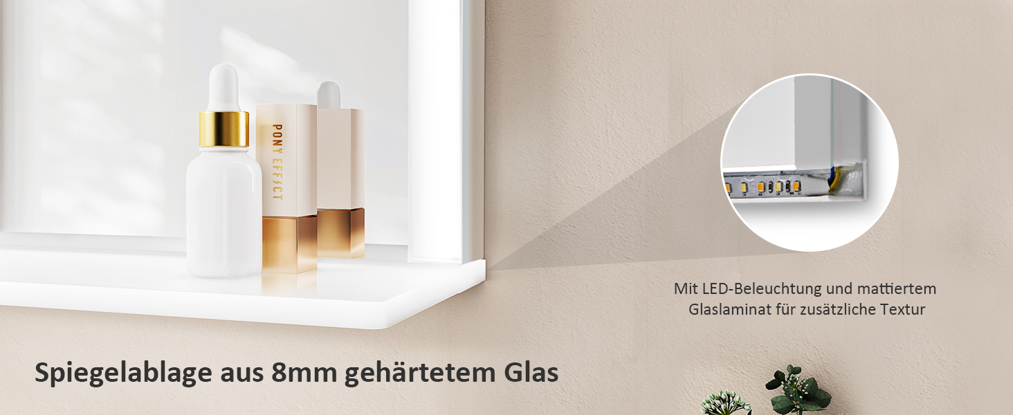 Дзеркало для ванної кімнати EMKE з підсвічуванням 80x60 см, з полицею, антизапар, регульоване холодне біле світло 6500K, сенсорне управління, функція пам'яті, прямокутне дзеркало для ванної кімнати (з полицею) 80Ш x 60В см