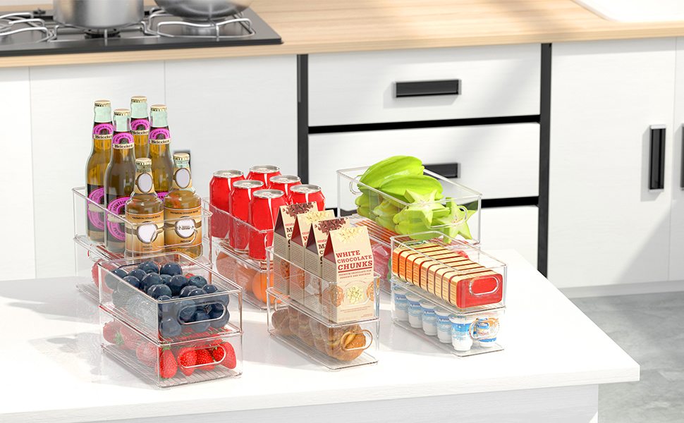 Організатор для холодильника FINEW, 12 шт. (4 маленькі, 4 середні, 4 великі), прозорі контейнери для зберігання, BPA free