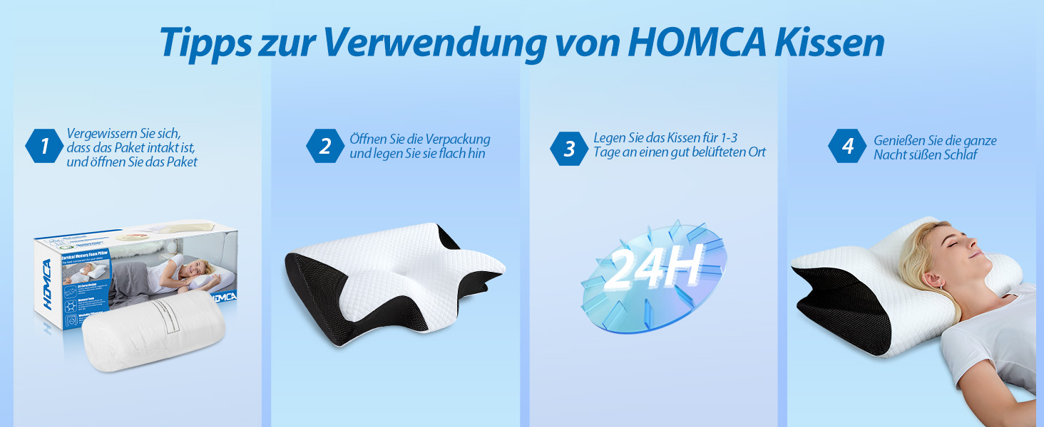 Ортопедична подушка HOMCA 2 в 1 з Memory Foam для сну на спині, боці та животі, 60x40x12/14 см, чорна