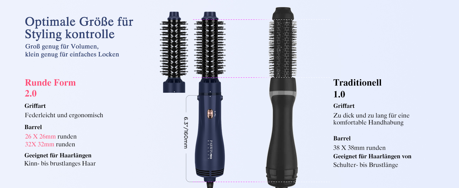 PARWIN PRO BEAUTY 3-в-1 Фен-щітка для волосся, стайлер, випрямляч, об'єм, локони, кераміка, іонна технологія, 1100 Вт, синій