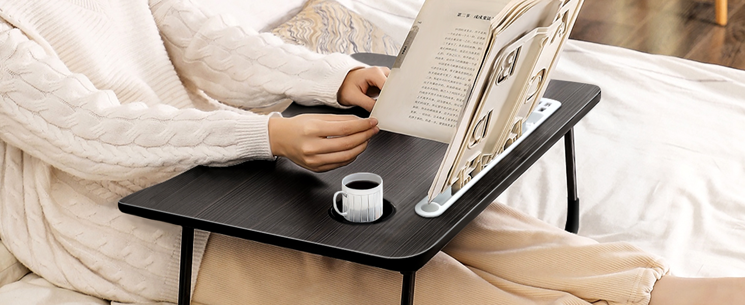 Стіл для ноутбука в ліжко/на диван, складаний, з USB-портами та відділенням для чашки, 60 x 40 см, чорний