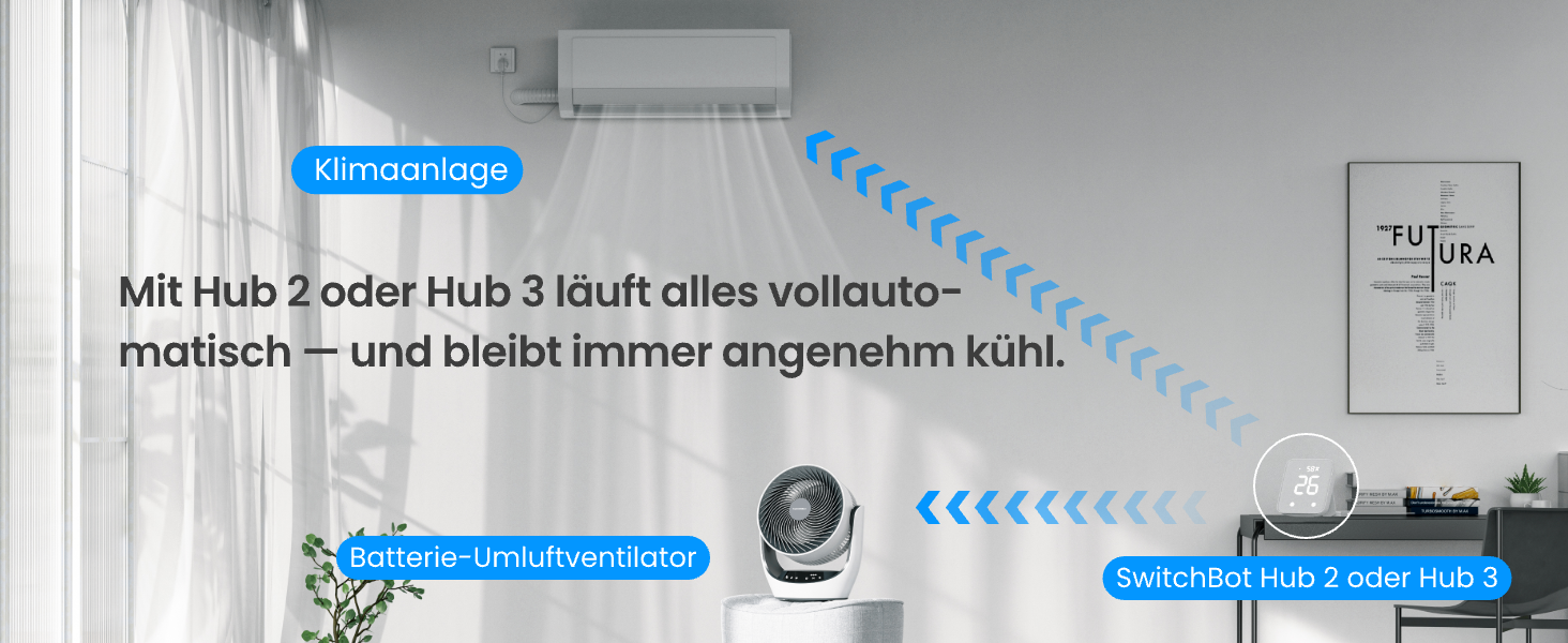 Вентилятор USB SwitchBot настільний з акумулятором, тихий (24 дБ), сумісний з Alexa/Google/Siri (потрібен хаб), 4 режими, таймер 9 год