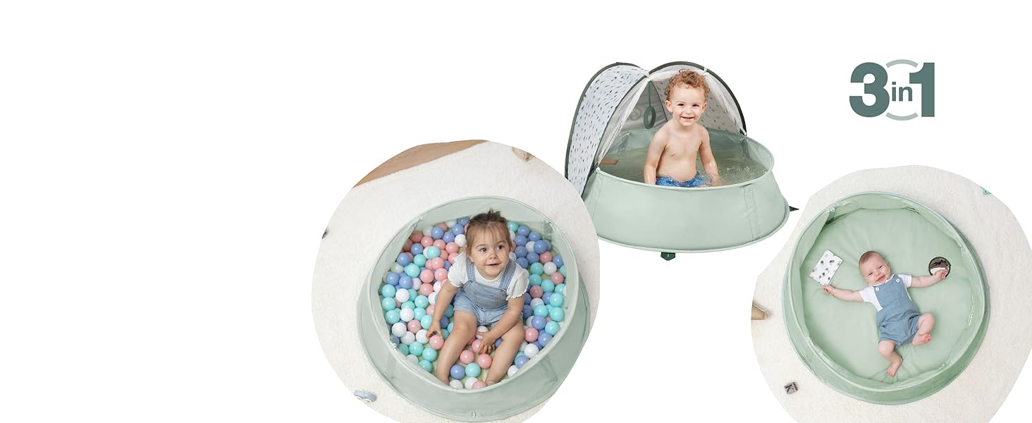 Дитячий намет Babymoov Strandmuschel 3-in-1 Aquani Marinière: матрац для плавання, басейн та ліжко для подорожей з UV-захистом SPF 50