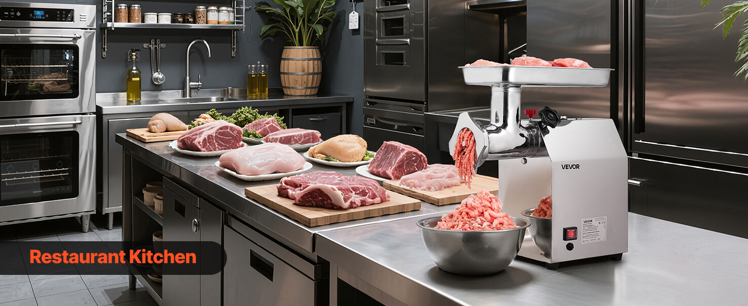 Електрична м'ясоподрібнювач VEVOR, 4.2 кг/хв, 1100 Вт, з лезом та диском, для ресторану, з нержавіючої сталі