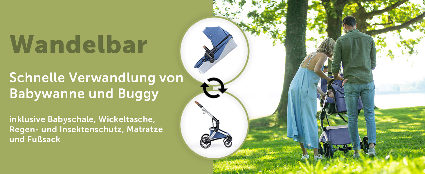 Дитяча коляска Bergsteiger Lugo 3в1 | Комплект: люлька, прогулянковий блок, автокрісло | Isofix база (синій)