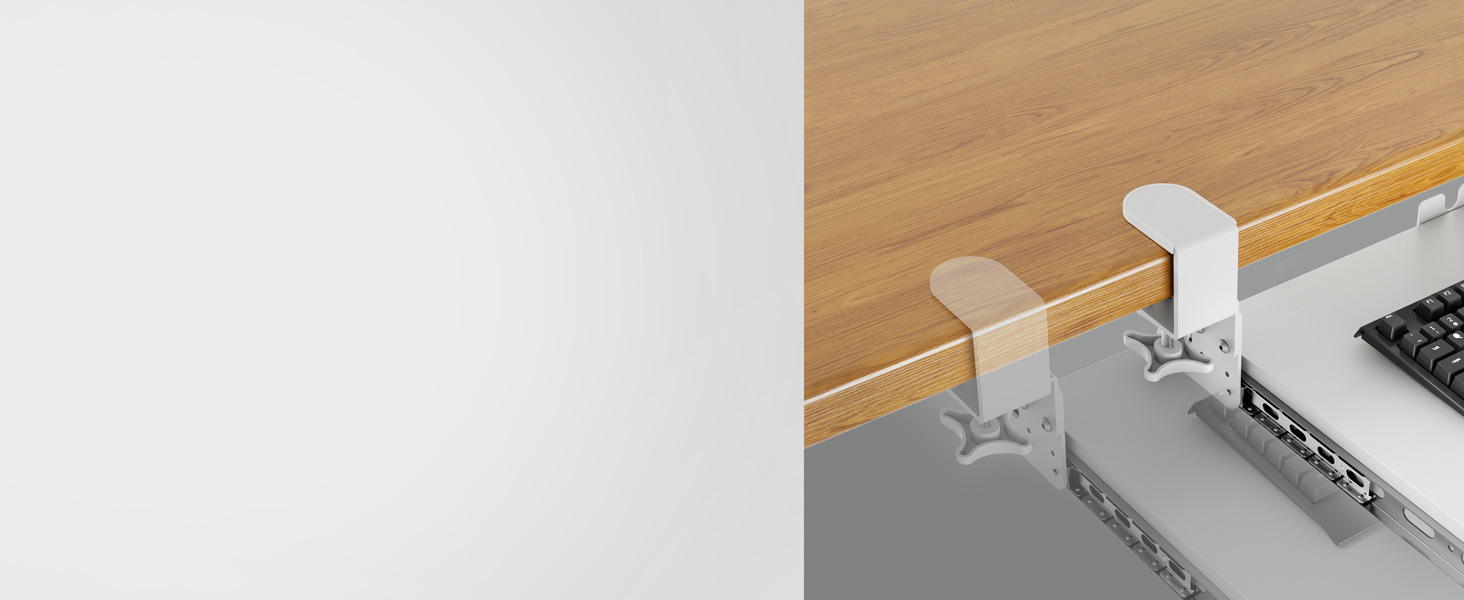 Висувна підставка для клавіатури під стіл з К-подібною фіксацією, великого формату, стійка, висувна платформа 838 мм x 280 мм, білий колір