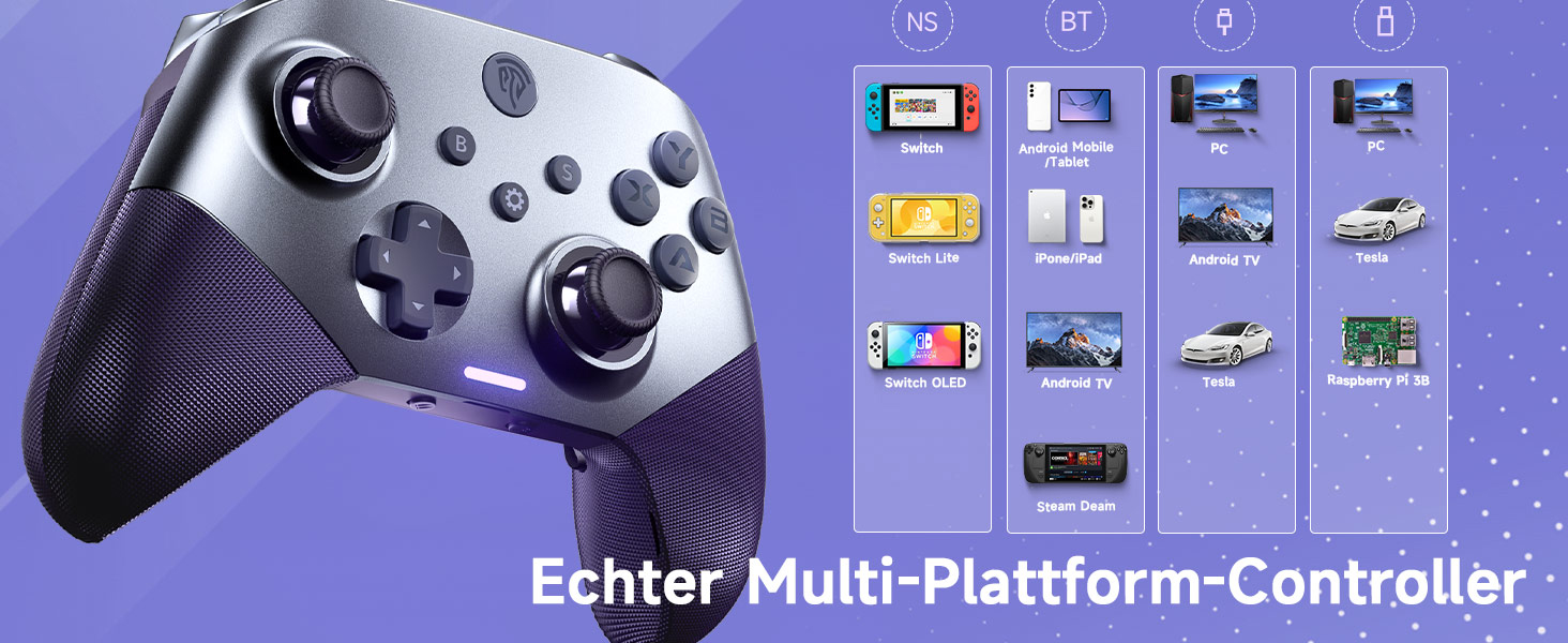 Контролер EasySMX X10 для ПК з датчиками Hall, Bluetooth, механічні кнопки, без дрифту, сумісний з PC/Switch/Steam (Сірий/Фіолетовий)