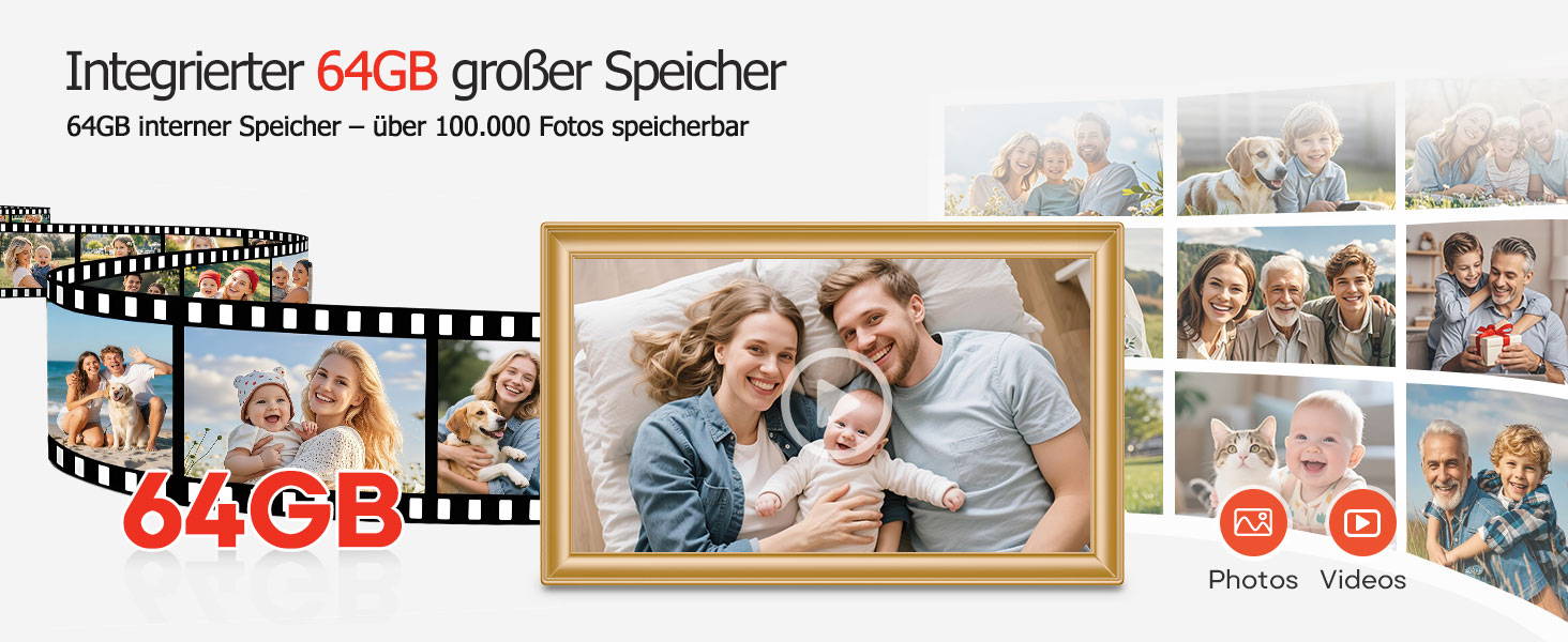 Цифровий фоторамка Frameo 10.1 дюйми, IPS, HD 1280x800, 32GB, Wi-Fi, автоповорот, Frameo App