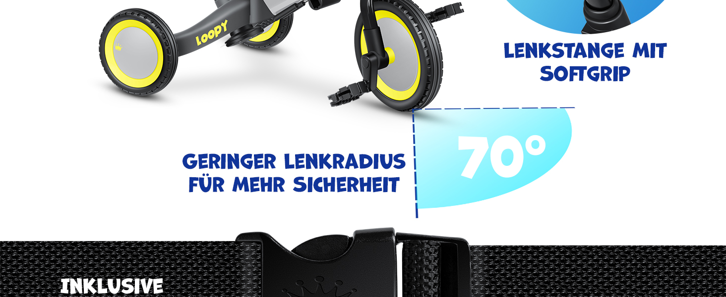 Біговел-триколіс KIDIZ 6-в-1 для дітей від 1 до 5 років (до 25 кг), сірий: з ручкою, захисним бампером, ременем безпеки, дзвінком та дзеркалом