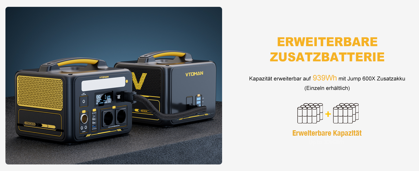 Портативна електростанція VTOMAN Jump 600X: 600W, 299Wh, LiFePO4, сонячний генератор, розширювана ємність