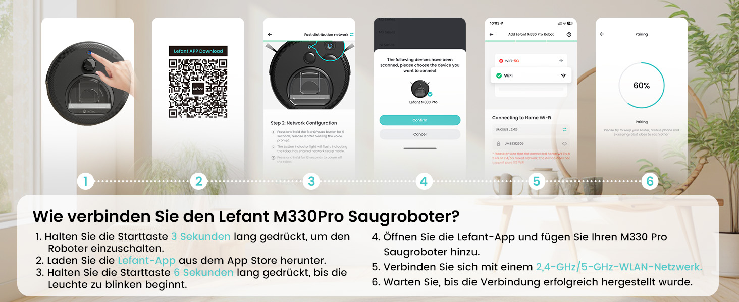 Робот-пилосос LEFANT M330 Pro з функцією миття, 3-в-1, 5000Pa, лазерна навігація, уникнення перешкод PSD, керування через додаток та голосовий помічник, чорний