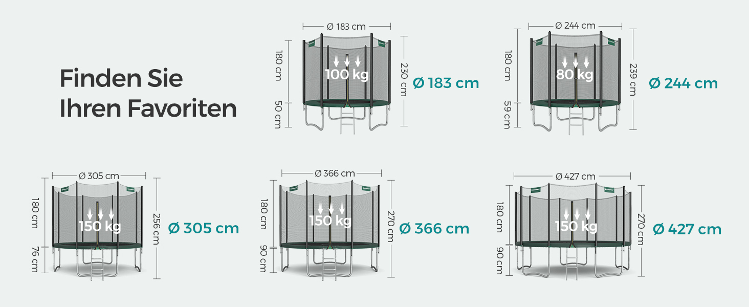 Батут SONGMICS садовий Ø305 см з захисною сіткою, драбиною та м'якими стійками, зелений