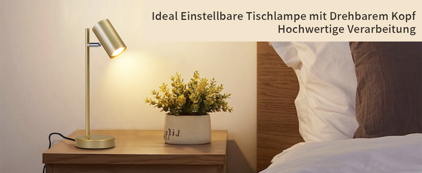 Настільна лампа 2ER Gold: регульована, для спальні, вітальні, офісу, з металу, з вимикачем