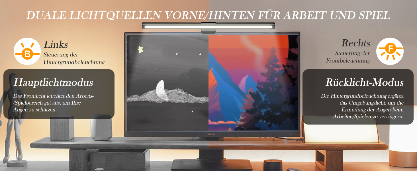 LED лампа для монітора з USB та сенсорним керуванням, захист від синього світла, регулювання яскравості та кольорової температури, настільна лампа для комп'ютера