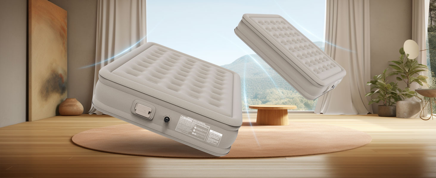 Надувне ліжко 2 персони, надувна матрац з самонадуваністю, портативний насос, антизносний та антишумовий матеріал преміум-якості. Підходить для кемпінгу або дому (одиночне).