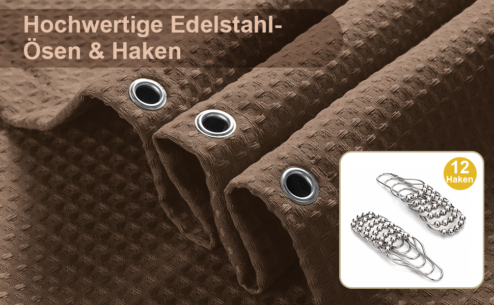 Шторка для душу з льону з металевими кільцями, сіра, 182 x 214 см - Текстильна шторка для ванни, вологостійка, важка