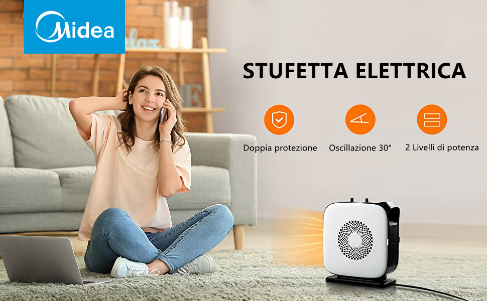 Обігрівач керамічний Midea Nty15-19Cae, 1500W, портативний, з термостатом, білий/чорний