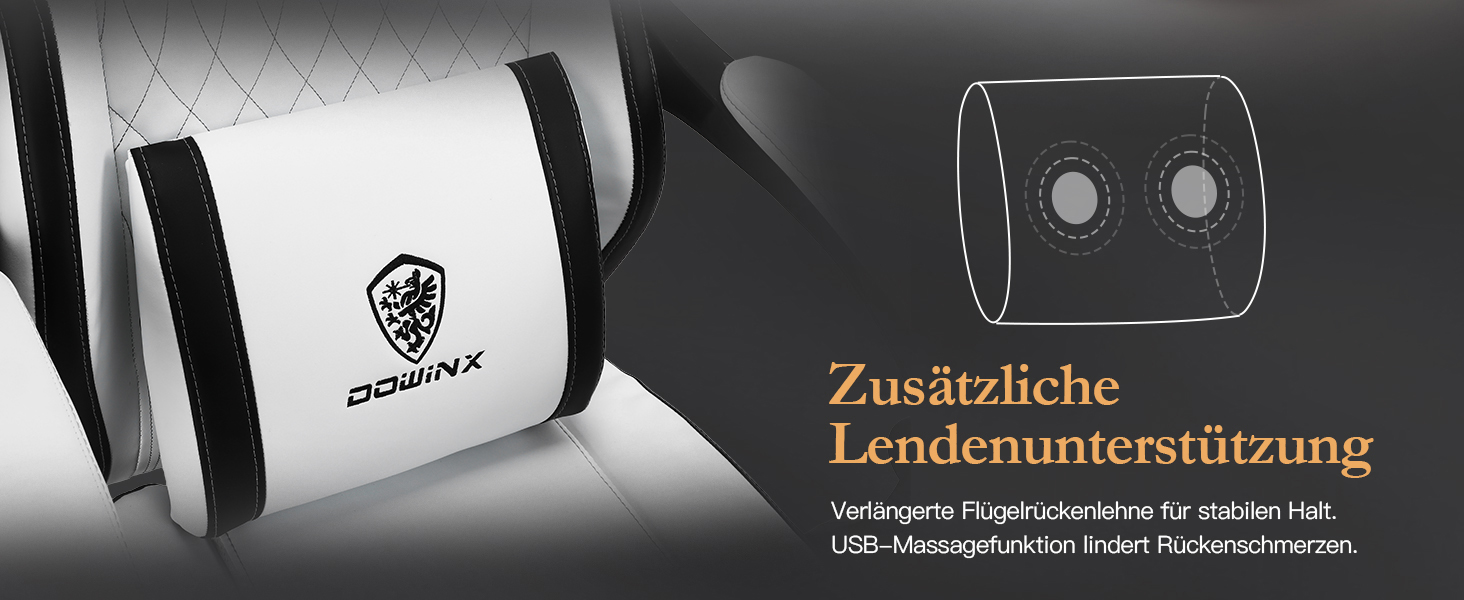 Ігровий крісло Dowinx з дихаючого PU-шкіри, з підніжкою, масажем, підтримкою попереку, велике та високе, ергономічне, з кишеньковим пружинним подушками, для дорослих та підлітків (Чорний та Золотий)