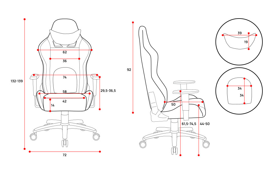 Ігрове крісло Diablo X-Ray King XL, офісне крісло для комп'ютера з 4D підлокітниками, чорно-сіре