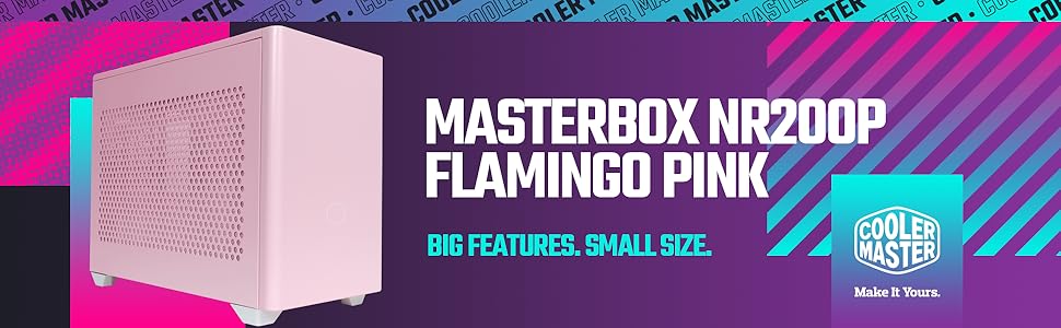 Корпус для ПК Cooler Master MasterBox NR200P Mini-ITX, загартоване скло, відмінне охолодження, вертикальне розташування відеокарти, безінструментальний доступ, рожевий Flamingo